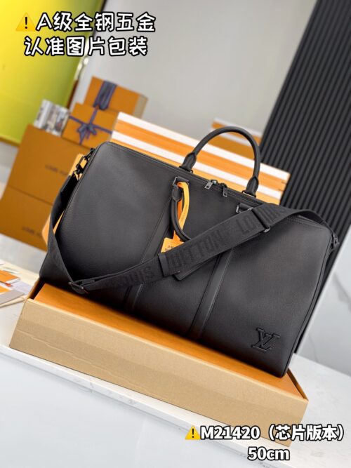 M21420 Full Leather Large KEEPALL BANDOULIÈRE 50 Aerogram Size 50 x 29 x 23 cm