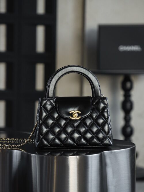 God Factory Chanel 25C Kelly Bags 24K Retro Hardware / Black Bonaudo Leather Size 8.3*12.5*4 cm