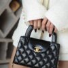 God Factory Chanel 25C Kelly Bags 24K Retro Hardware / Black Bonaudo Leather Size 8.3*12.5*4 cm