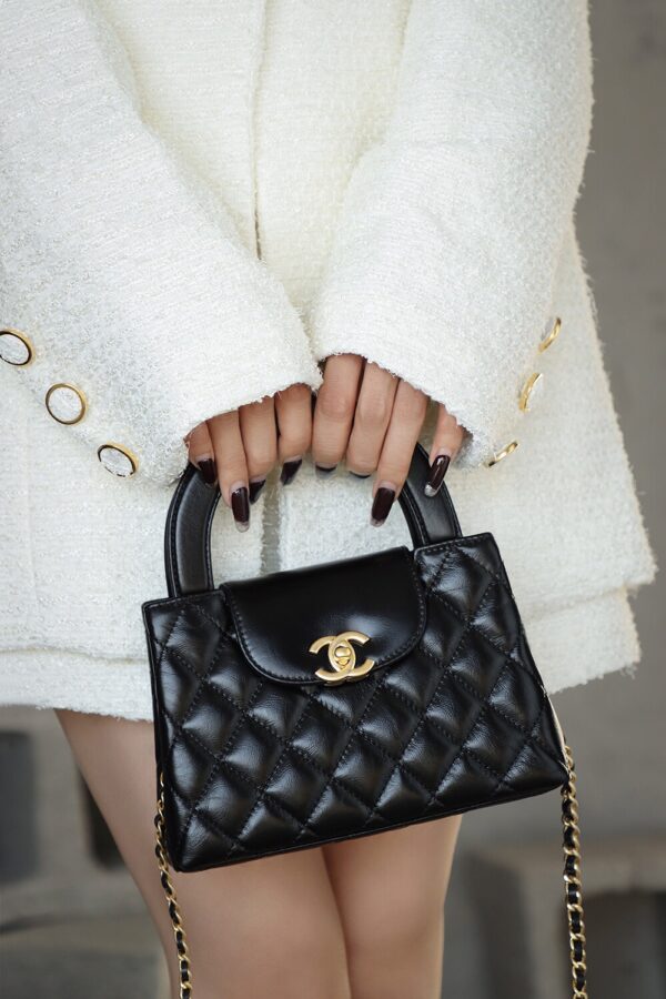 God Factory Chanel 25C Kelly Bags 24K Retro Hardware / Black Bonaudo Leather Size 8.3*12.5*4 cm