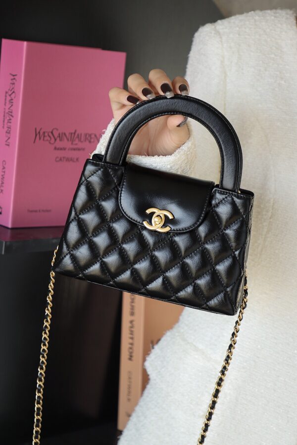 God Factory Chanel 25C Kelly Bags 24K Retro Hardware / Black Bonaudo Leather Size 8.3*12.5*4 cm