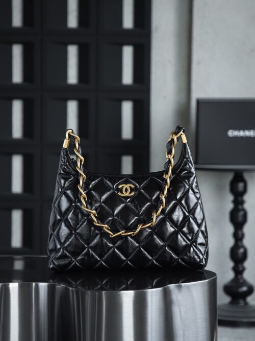 God Factory Chanel Bags Large 24A HoBo 24K Retro Hardware / Black Bonaudo Leather Size 29*32*10 cm