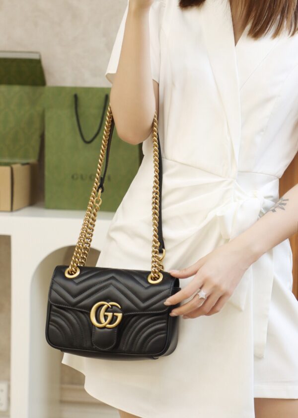 God Factory Gucci 𝙂 𝙂 𝙈𝙖𝙧𝙢𝙤𝙣𝙩 Black 446744 Size 22*13*6cm