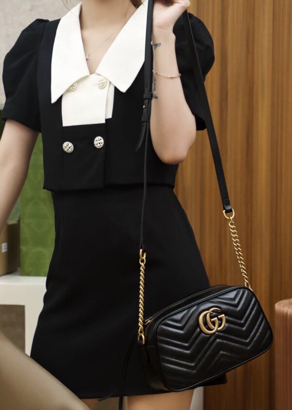 God Factory Gucci 𝐆𝐆 𝐌𝐚𝐫𝐦𝐨𝐧𝐭 Black 447632 Size 24*13*7cm