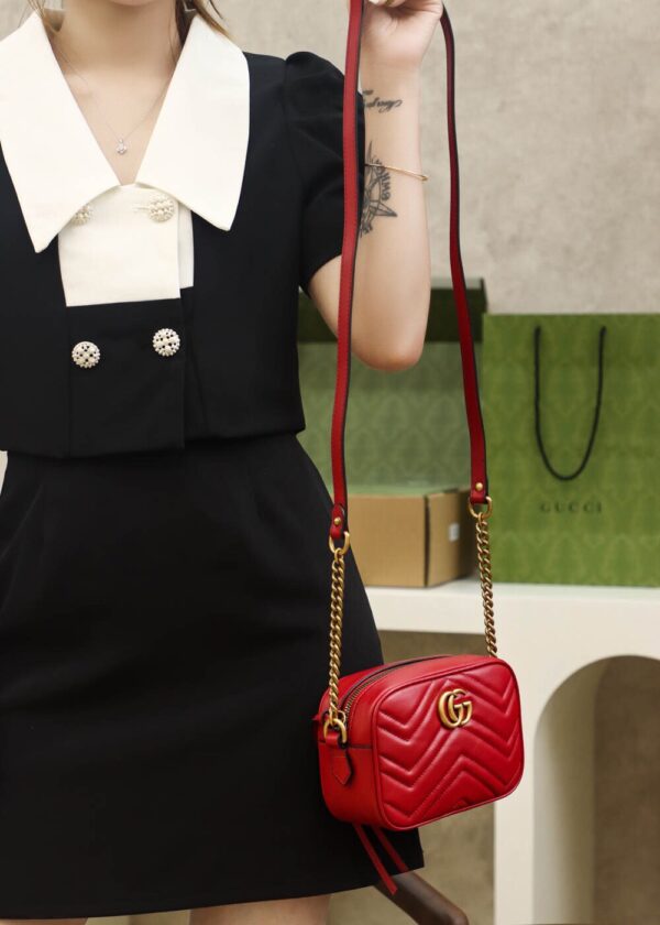 God Factory Gucci 𝐆𝐆 𝐌𝐚𝐫𝐦𝐨𝐧𝐭 Red 448065 Size 18*12*6cm
