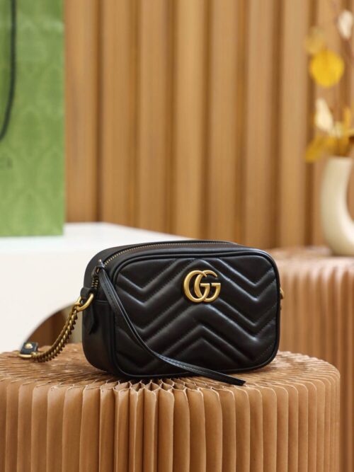 God Factory Gucci 𝐆𝐆 𝐌𝐚𝐫𝐦𝐨𝐧𝐭 Black 448065 Size 18*12*6cm