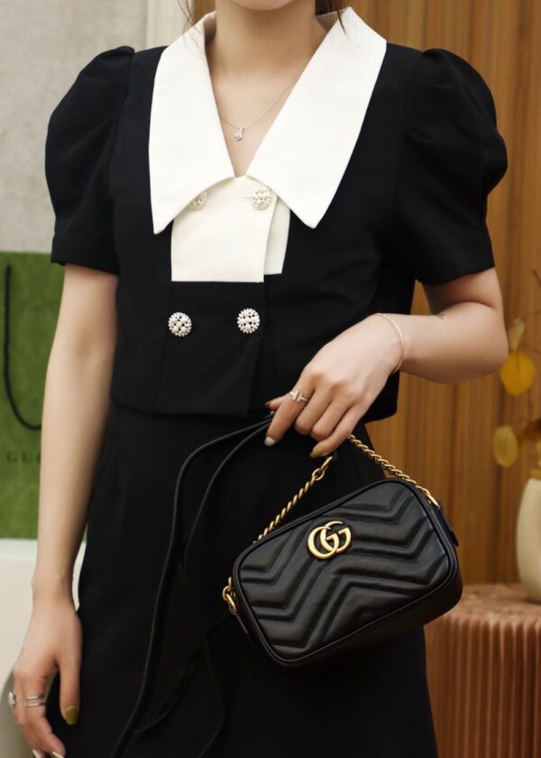 God Factory Gucci 𝐆𝐆 𝐌𝐚𝐫𝐦𝐨𝐧𝐭 Black 448065 Size 18*12*6cm