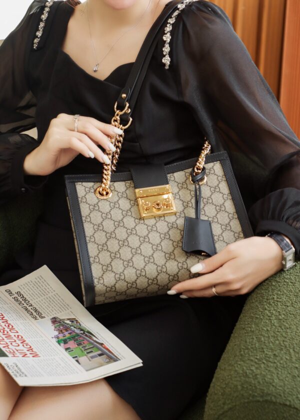 God Factory Gucci 𝐏𝐚𝐝𝐥𝐨𝐜𝐤 Black / Small 498156 Size 26*18*10𝐜𝐦