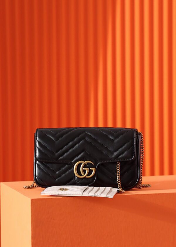 God Factory Gucci 𝐌𝐚𝐫𝐦𝐨𝐧𝐭 𝐆𝐆 Mini 751526 Size 21*12*5cm Black / White