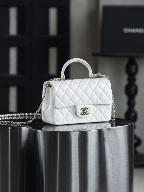 God Factory Chanel CF Mini HandBags White GR Original Sheep Leather Pale GHW Size 12*20*6 cm