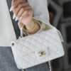 God Factory Chanel CF Mini HandBags White GR Original Sheep Leather Pale GHW Size 12*20*6 cm