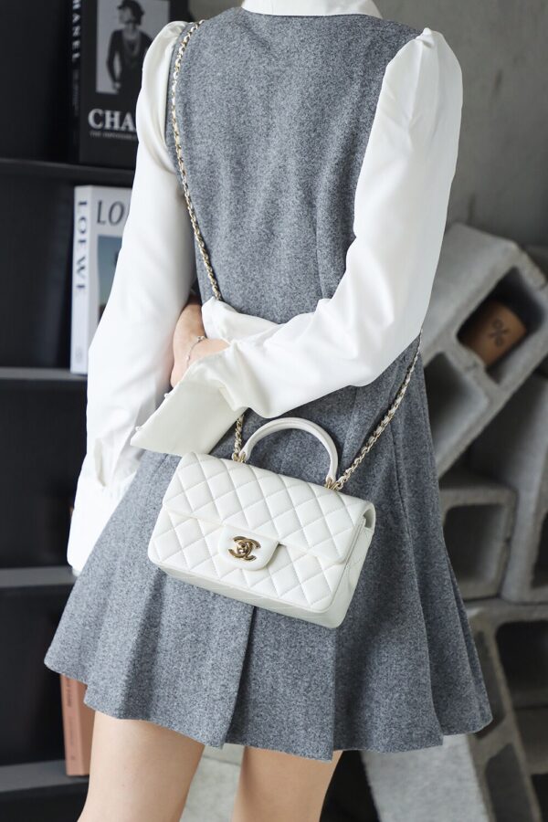 God Factory Chanel CF Mini HandBags White GR Original Sheep Leather Pale GHW Size 12*20*6 cm