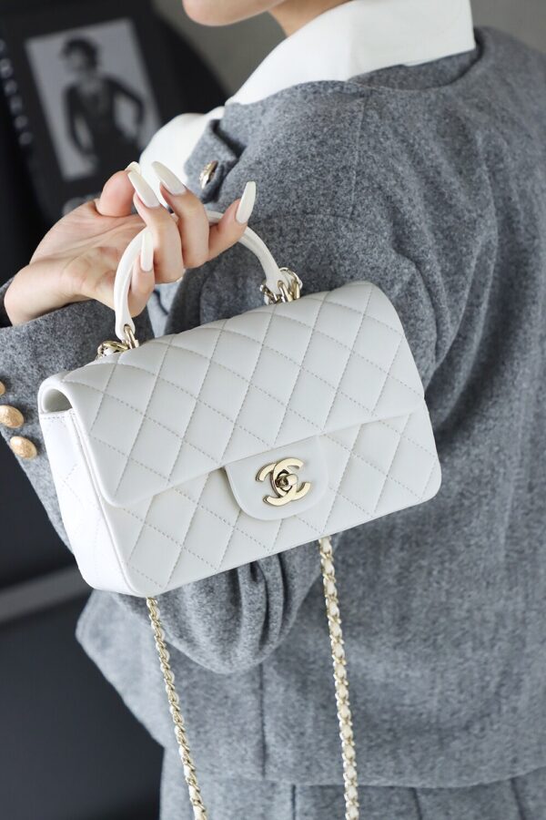 God Factory Chanel CF Mini HandBags White GR Original Sheep Leather Pale GHW Size 12*20*6 cm