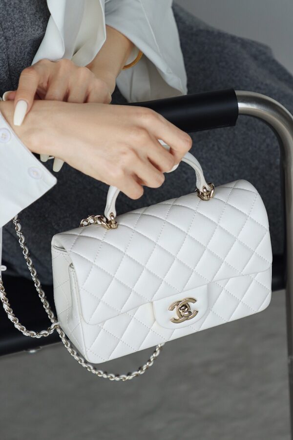 God Factory Chanel CF Mini HandBags White GR Original Sheep Leather Pale GHW Size 12*20*6 cm