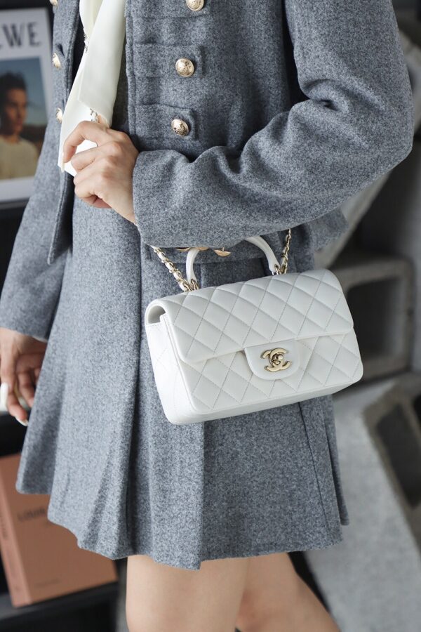 God Factory Chanel CF Mini HandBags White GR Original Sheep Leather Pale GHW Size 12*20*6 cm
