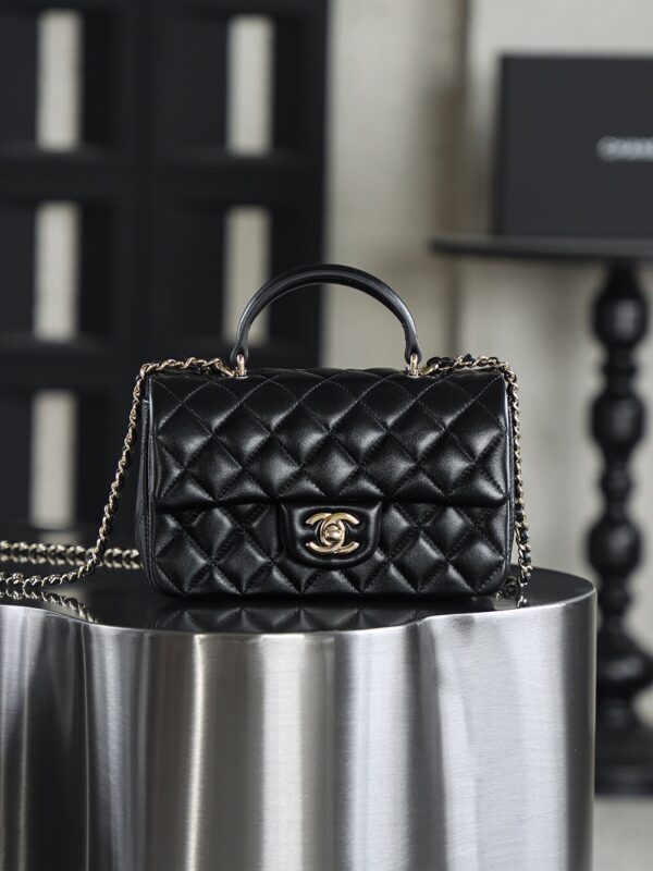 God Factory Chanel CF Mini HandBags Black GR Original Sheep Leather Pale GHW Size 12*20*6 cm