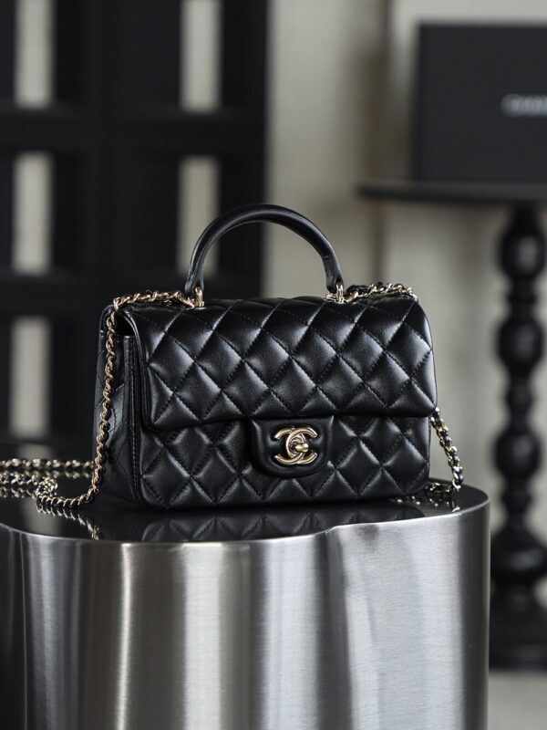 God Factory Chanel CF Mini HandBags Black GR Original Sheep Leather Pale GHW Size 12*20*6 cm