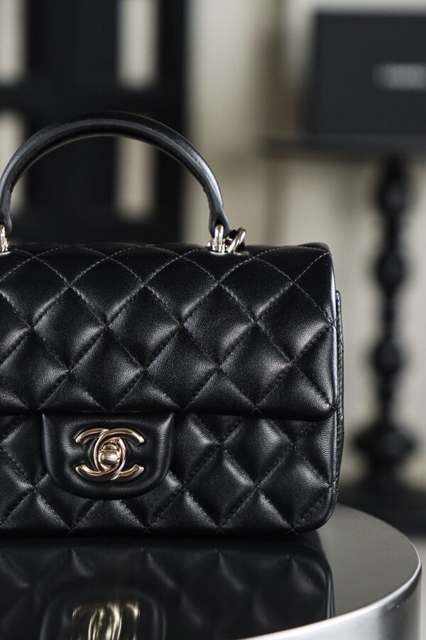 God Factory Chanel CF Mini HandBags Black GR Original Sheep Leather Pale GHW Size 12*20*6 cm