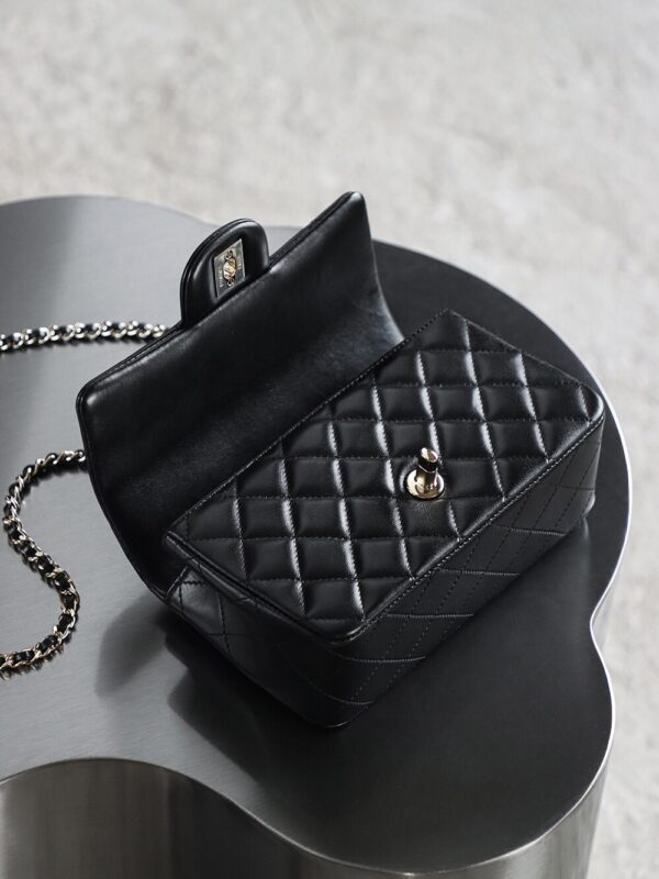 God Factory Chanel CF Mini HandBags Black GR Original Sheep Leather Pale GHW Size 12*20*6 cm