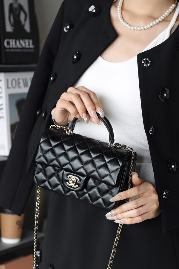 God Factory Chanel CF Mini HandBags Black GR Original Sheep Leather Pale GHW Size 12*20*6 cm