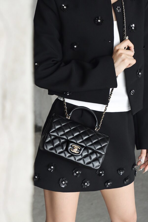God Factory Chanel CF Mini HandBags Black GR Original Sheep Leather Pale GHW Size 12*20*6 cm