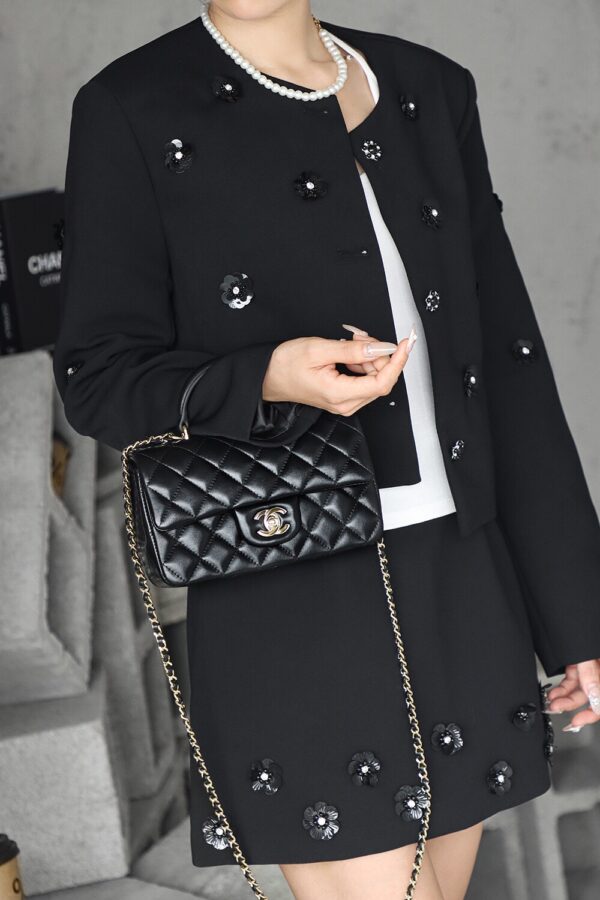 God Factory Chanel CF Mini HandBags Black GR Original Sheep Leather Pale GHW Size 12*20*6 cm