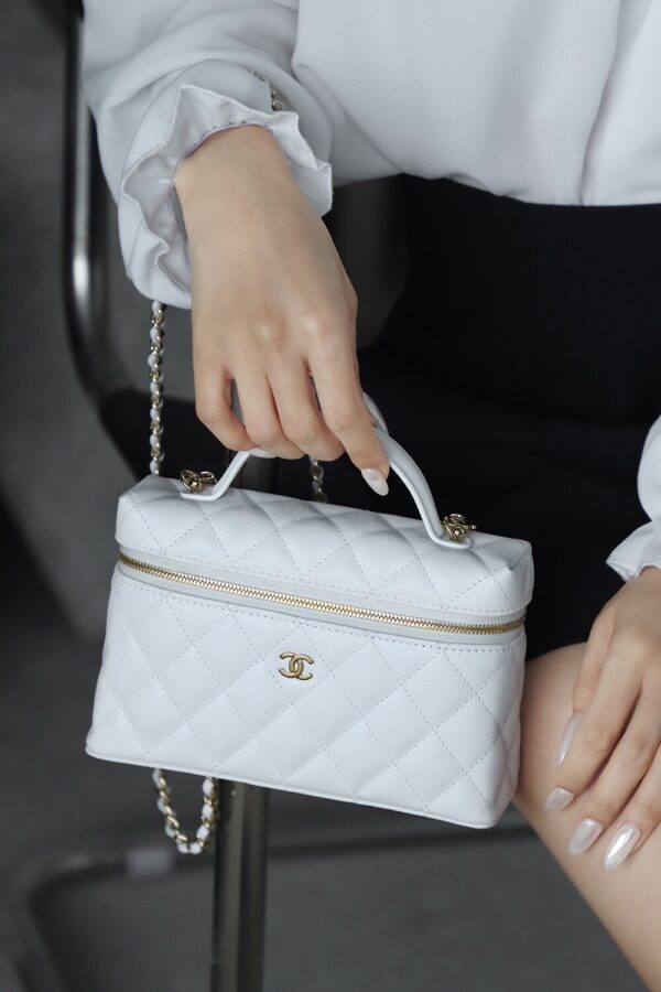 God Factory Chanel Lunch Box Bag White impala Leather Size 17*19.5*5cm Gold Hardware