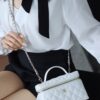 God Factory Chanel Lunch Box Bag White impala Leather Size 17*19.5*5cm Gold Hardware