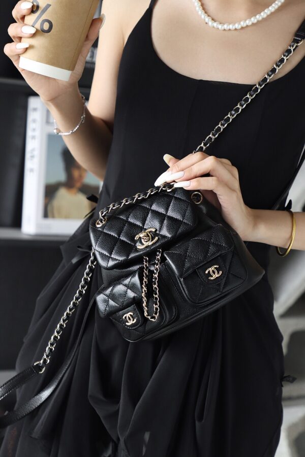 God Factory Chanel 24A Duma Small Black HAAS Leather 14K Pale Gold Size 16.5*17.5*10cm