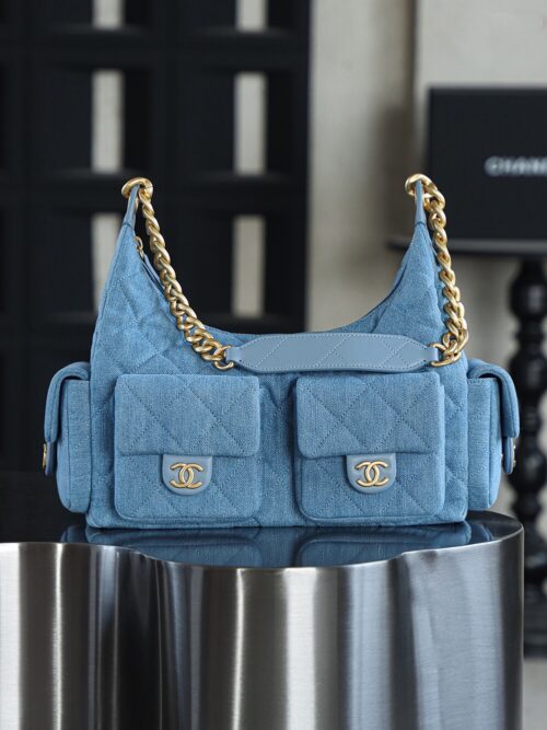 God Factory Chanel 25C Hobo Large Fashion Art / Denim Blue 24K Retro Gold Size 27*35*18cm