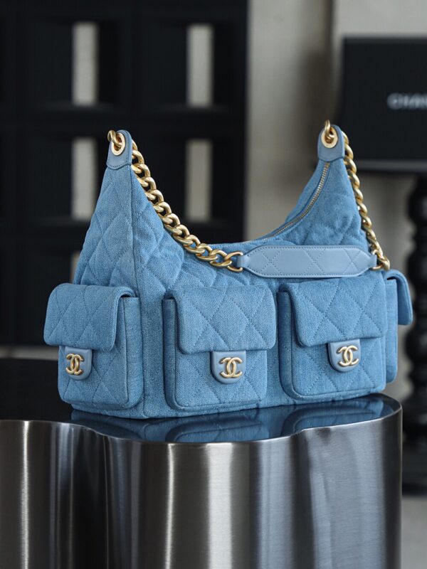 God Factory Chanel 25C Hobo Large Fashion Art / Denim Blue 24K Retro Gold Size 27*35*18cm