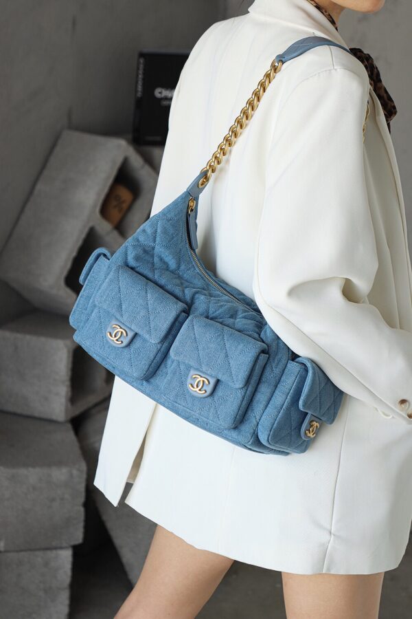 God Factory Chanel 25C Hobo Large Fashion Art / Denim Blue 24K Retro Gold Size 27*35*18cm