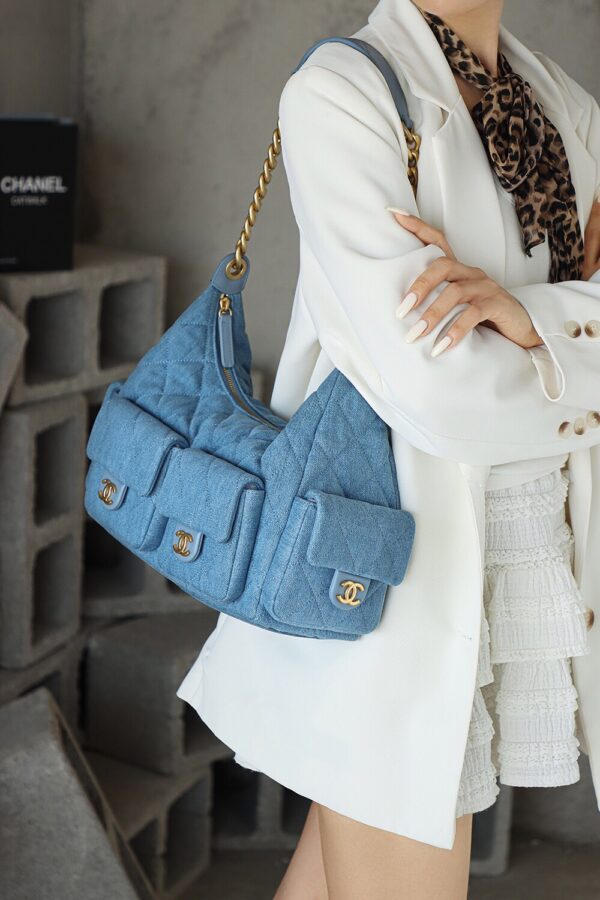 God Factory Chanel 25C Hobo Large Fashion Art / Denim Blue 24K Retro Gold Size 27*35*18cm