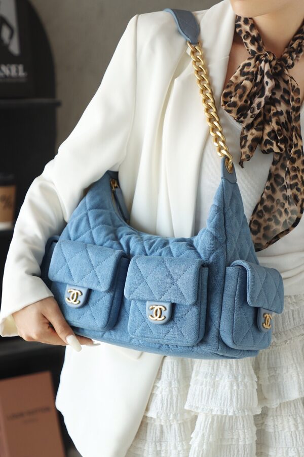 God Factory Chanel 25C Hobo Large Fashion Art / Denim Blue 24K Retro Gold Size 27*35*18cm