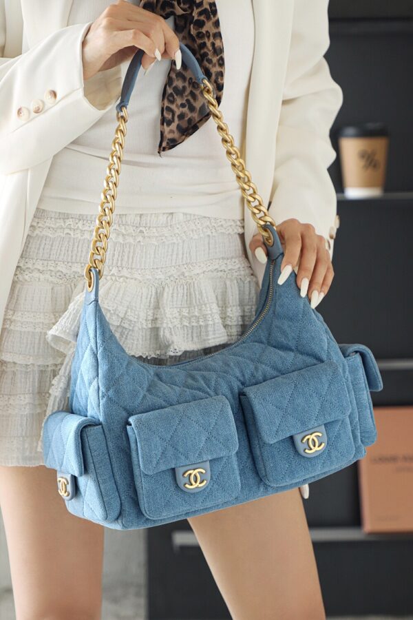 God Factory Chanel 25C Hobo Large Fashion Art / Denim Blue 24K Retro Gold Size 27*35*18cm
