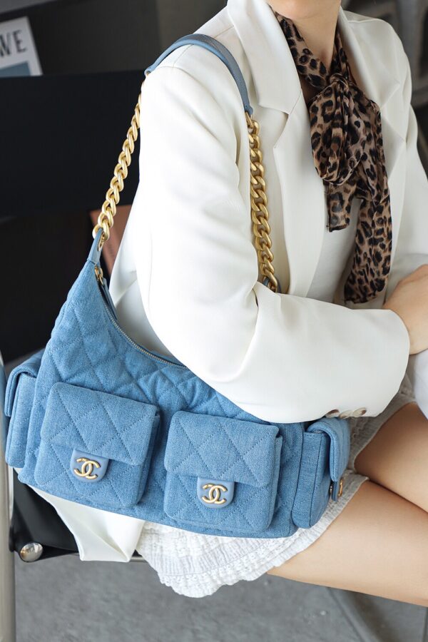 God Factory Chanel 25C Hobo Large Fashion Art / Denim Blue 24K Retro Gold Size 27*35*18cm