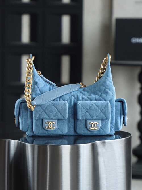 God Factory Chanel 25C Hobo Small Fashion Art / Denim Blue 24K Retro Gold Size 22*31*15cm