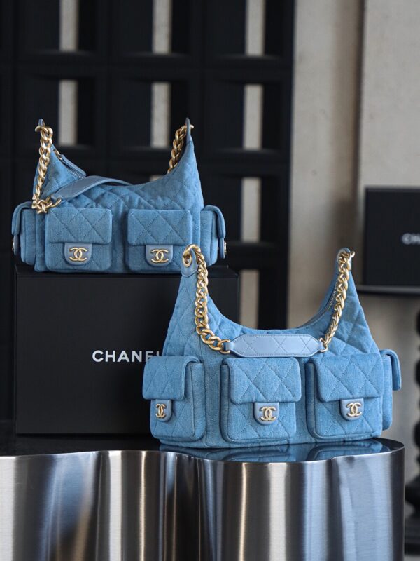 God Factory Chanel 25C Hobo Small Fashion Art / Denim Blue 24K Retro Gold Size 22*31*15cm
