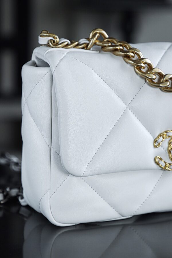 img_7598-2 God Factory Chanel 19 Bag White GR Sheep Leather GHW Medium size