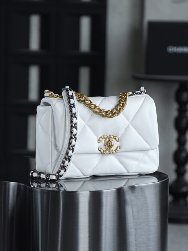 img_7611-2 God Factory Chanel 19 Bag Small White Gold Hardware Size 16*26*9cm