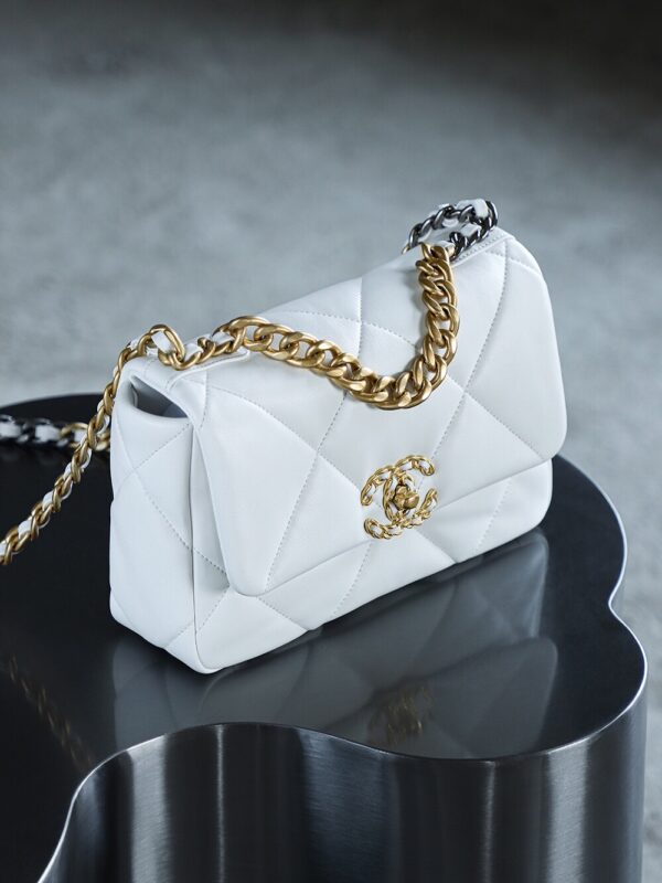 img_7614-2 God Factory Chanel 19 Bag Small White Gold Hardware Size 16*26*9cm