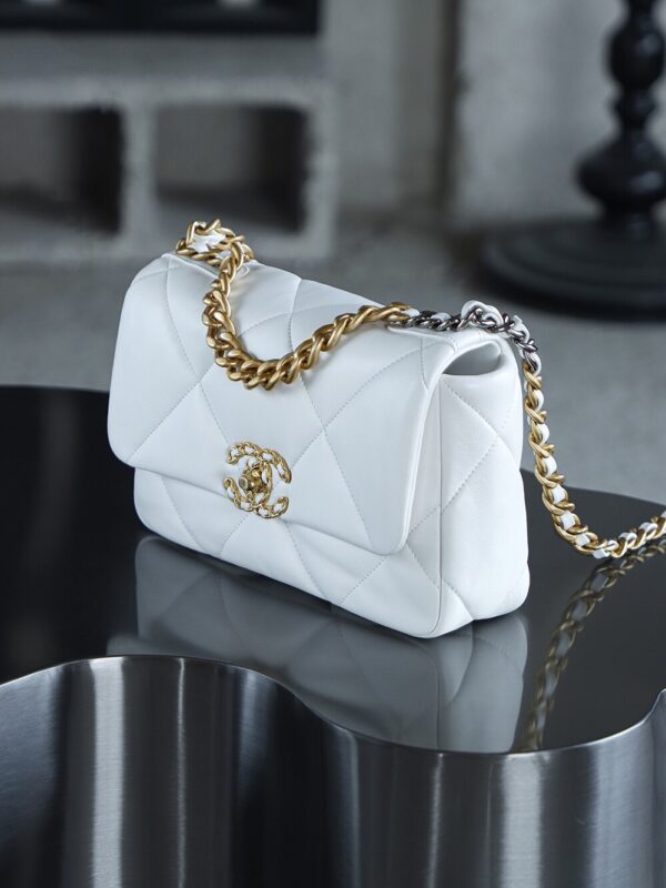 img_7615-2 God Factory Chanel 19 Bag Small White Gold Hardware Size 16*26*9cm