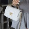 God Factory Chanel 19 Bag Small White Gold Hardware Size 16*26*9cm