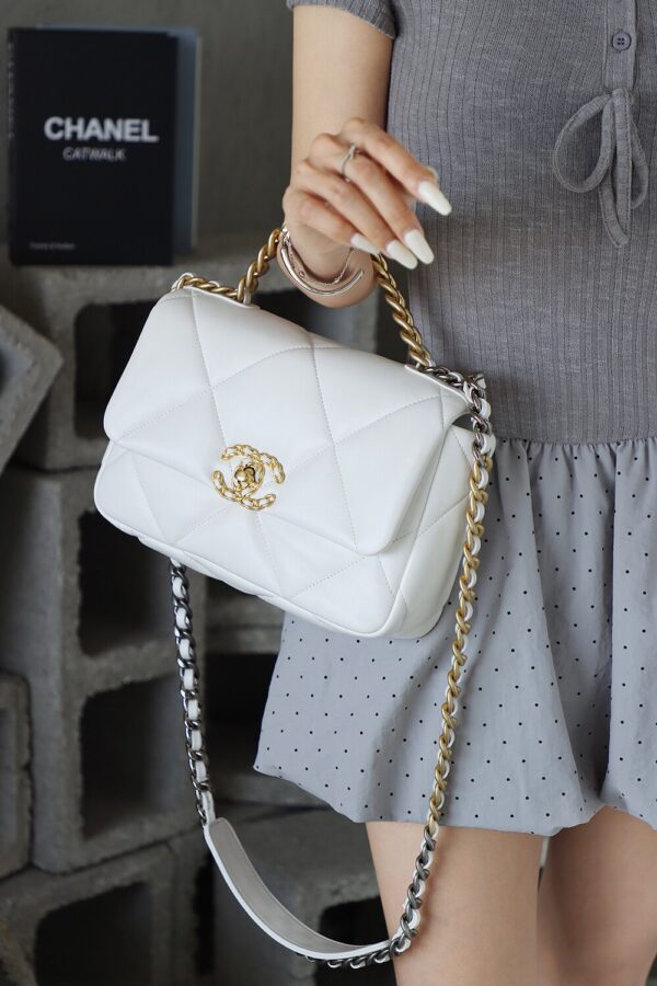 img_7627-2 God Factory Chanel 19 Bag Small White Gold Hardware Size 16*26*9cm