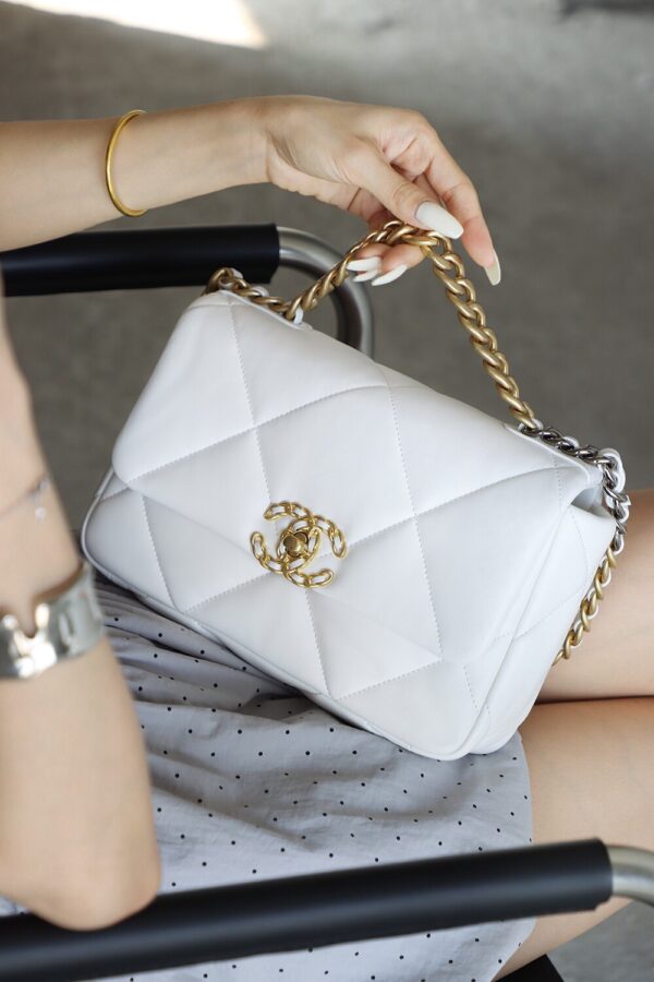 img_7629-2 God Factory Chanel 19 Bag Small White Gold Hardware Size 16*26*9cm