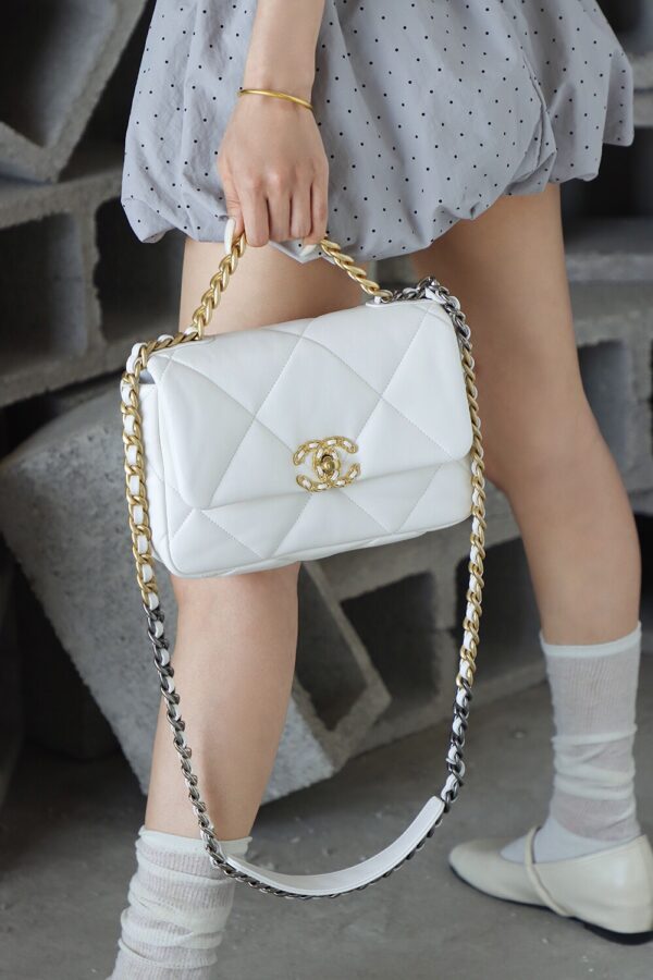 img_7632-2 God Factory Chanel 19 Bag Small White Gold Hardware Size 16*26*9cm