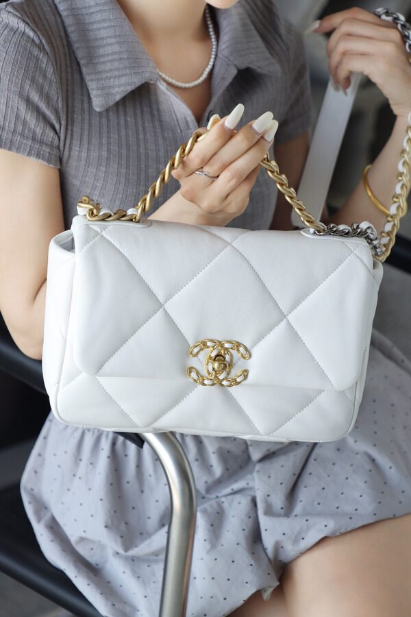 img_7633-2 God Factory Chanel 19 Bag Small White Gold Hardware Size 16*26*9cm