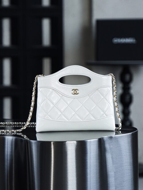 God Factory Chanel Nano 31 Bag Authentication Edition 14K Pale White Bonaudo Leather Gold Size 20*17.5*3.5cm
