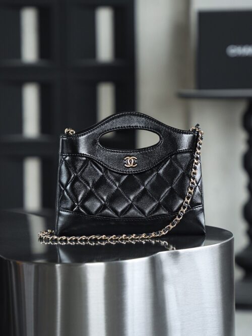 God Factory Chanel Nano 31 Bag Authentication Edition 14K Pale Black Bonaudo Leather Gold Size 20*17.5*3.5cm