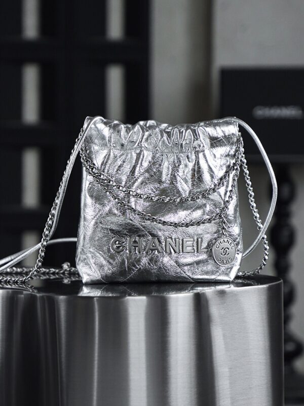 God Factory Chanel Mini 22 Bag 24K Retro PHW Antiba Leather Silver Color Size 19*20*6cm